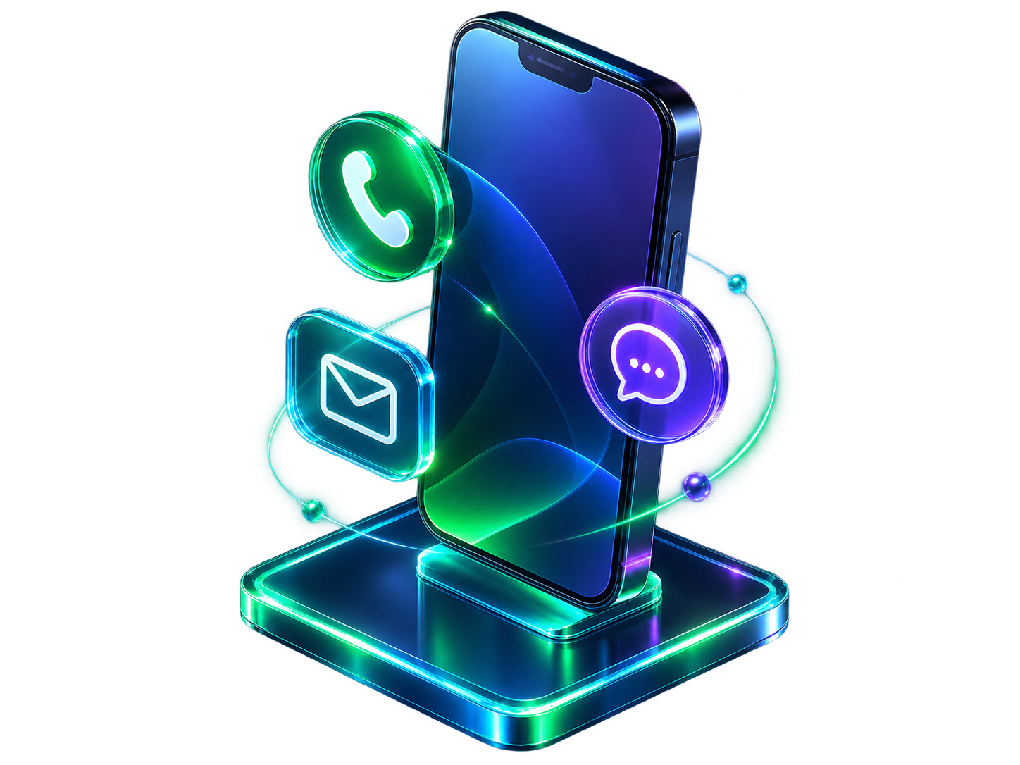 3D smartphone with phone email and chat icons